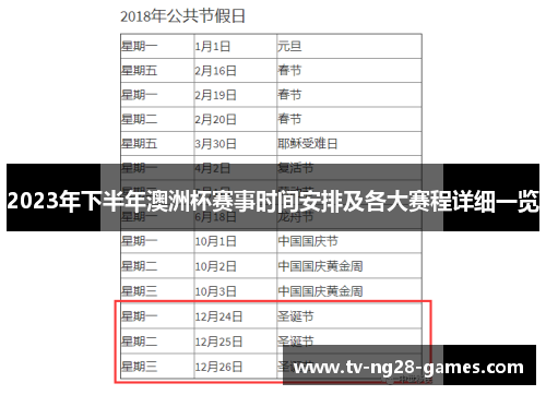 2023年下半年澳洲杯赛事时间安排及各大赛程详细一览 2023年下半年澳洲杯赛事时间安排及各大赛程详细一览